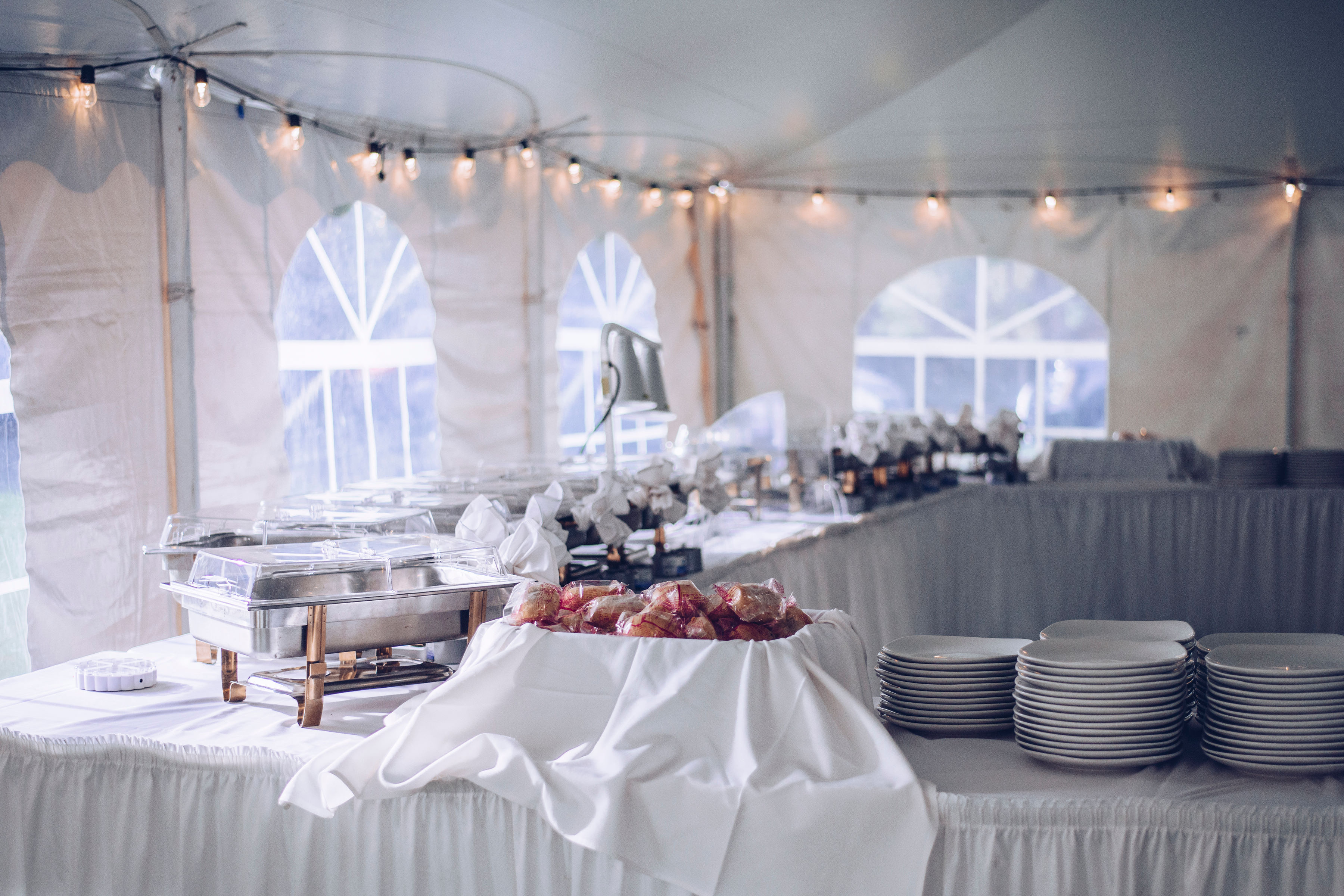 Buffet line inside event tent