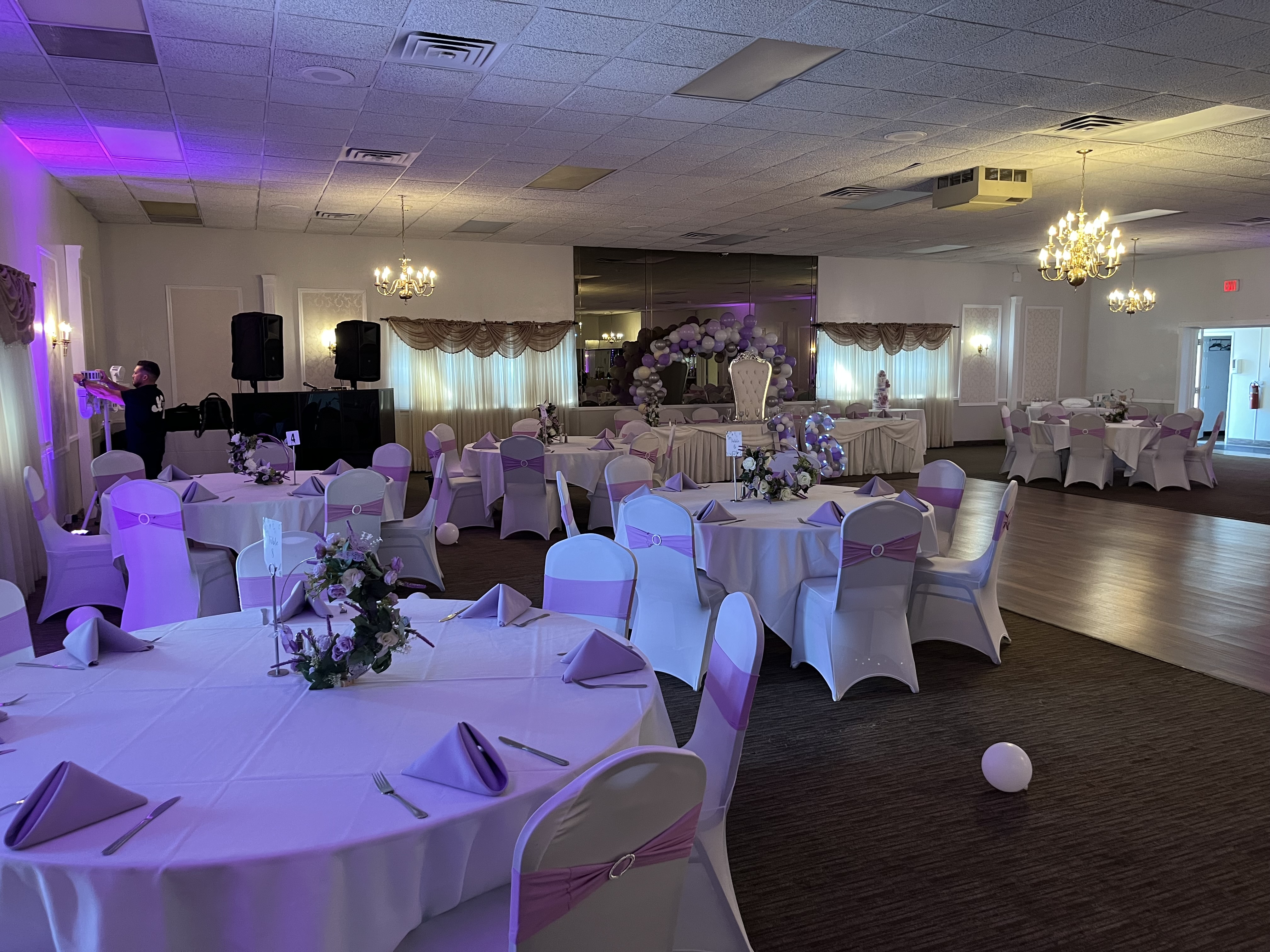 Banquet hall with purple sashes